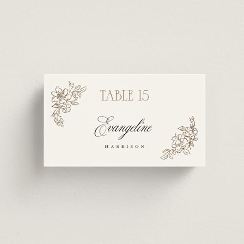 This is a pearl wedding place cards with foil pressed by Jenna Holcomb called rococo printing on signature in placecard