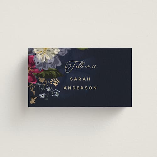 This is a jewel wedding place cards with foil pressed by Susan Moyal called after midnight printing on signature in placecard