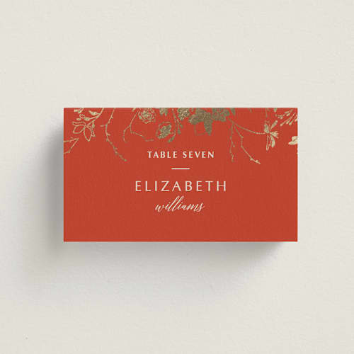 This is a lava wedding place cards with foil pressed by Stellax Creative called abstract flora printing on signature in placecard