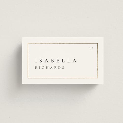 This is a silk wedding place cards with foil pressed by Kelly Schmidt called golden ampersand printing on signature in placecard