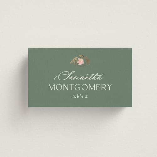 This is a pine wedding place cards with foil pressed by Claudia Orengo called princess printing on signature in placecard