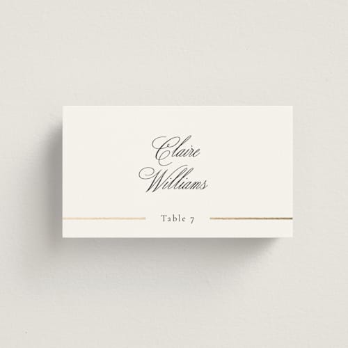 This is a spun sugar wedding place cards with foil pressed by Jessica Williams called aligned printing on signature in placecard