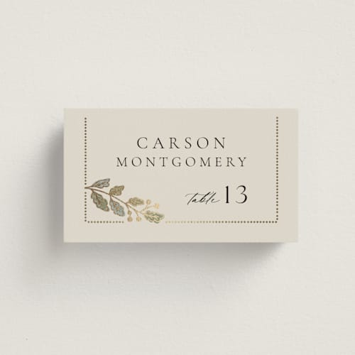This is a fern wedding place cards with foil pressed by Jen Owens called vine wrap printing on signature in placecard