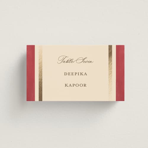 This is a honey wedding place cards with foil pressed by Teju Reval called indian elephant printing on signature in placecard