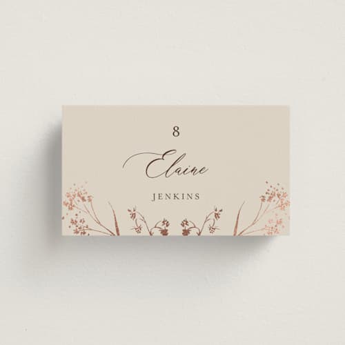 This is a almond wedding place cards with foil pressed by frau brandt called shining florals printing on signature in placecard