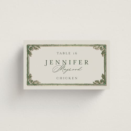 This is a bluebell wedding place cards with foil pressed by Jen Owens called grandeur printing on signature in placecard