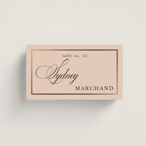 This is a midnight forest wedding place cards with foil pressed by Morgan Kendall called playbill printing on signature in placecard