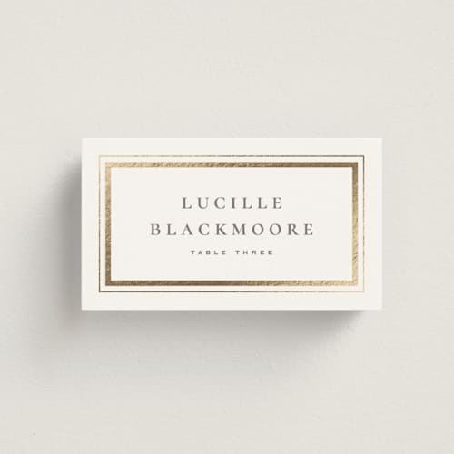 This is a chantilly wedding place cards with foil pressed by Wildfield Paper Co called hampton printing on signature in placecard