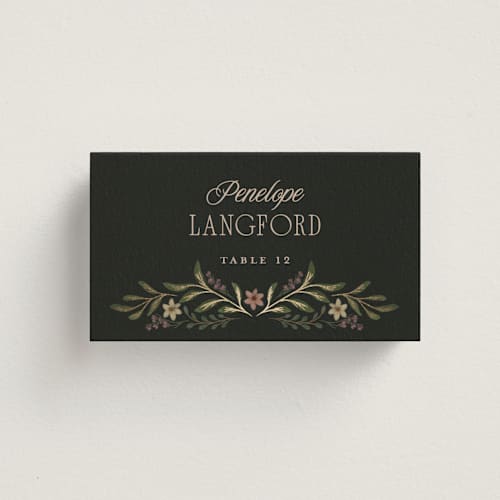This is a noir wedding place cards with foil pressed by Randi Cirelli called emilie printing on signature in placecard