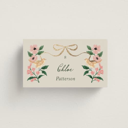 This is a garden wedding place cards with foil pressed by Elly called garden feast printing on signature in placecard
