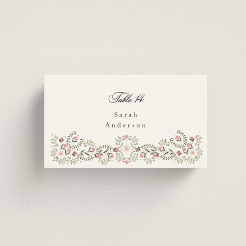 This is a peony wedding place cards with foil pressed by Susan Moyal called embrace printing on signature in placecard
