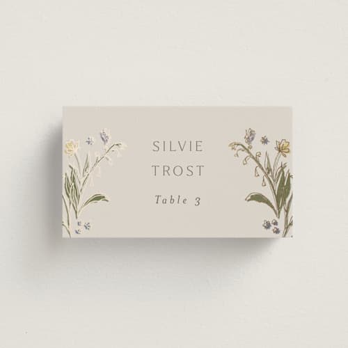 This is a petal wedding place cards with foil pressed by Nicoletta Savod called parisian garden printing on signature in placecard