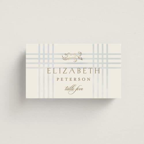 This is a belair wedding place cards with foil pressed by Grae called salt and ivory printing on signature in placecard