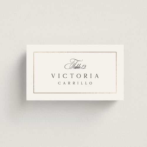 This is a silk wedding place cards with foil pressed by Kelly Schmidt called monogram script printing on signature in placecard