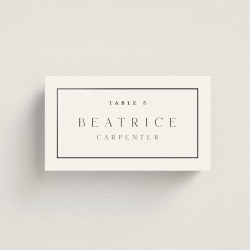 This is a cotton wedding place cards with foil pressed by Stacey Meacham called warm affection printing on signature in placecard
