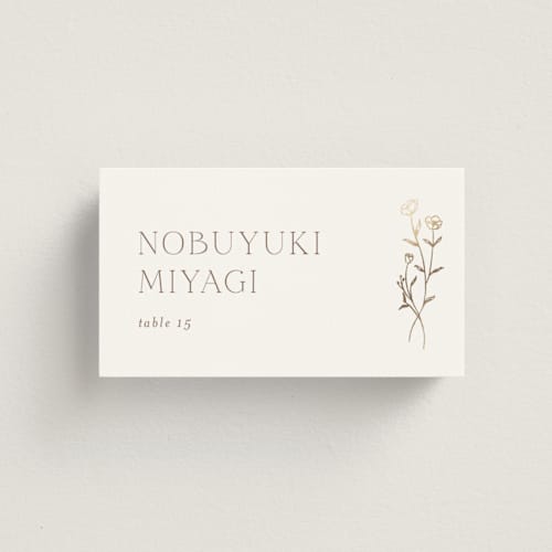 This is a chiffon wedding place cards with foil pressed by chocomocacino called kouignette printing on signature in placecard