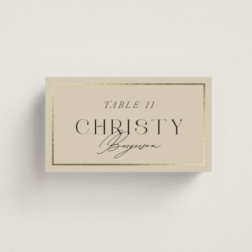 This is a thyme wedding place cards with foil pressed by Itsy Belle Studio called madison printing on signature in placecard