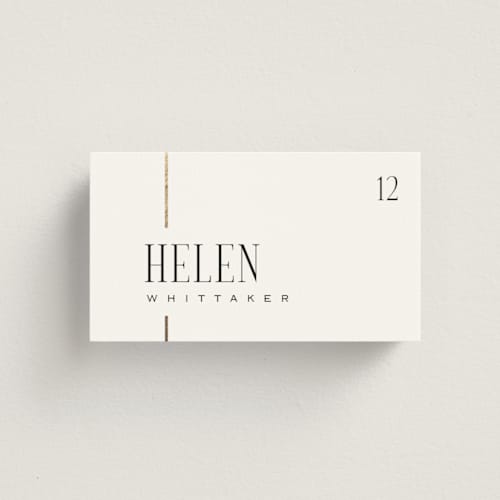 This is a silk wedding place cards with foil pressed by Laura Hankins called linear printing on signature in placecard
