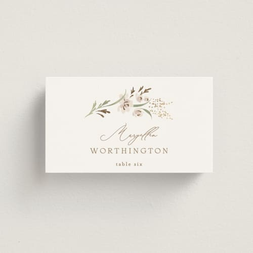 This is a spring mist wedding place cards with foil pressed by Erin L. Wilson called meadow printing on signature in placecard