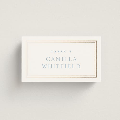 This is a bluebell wedding place cards with foil pressed by Kristie Kern called storybook garden printing on signature in placecard