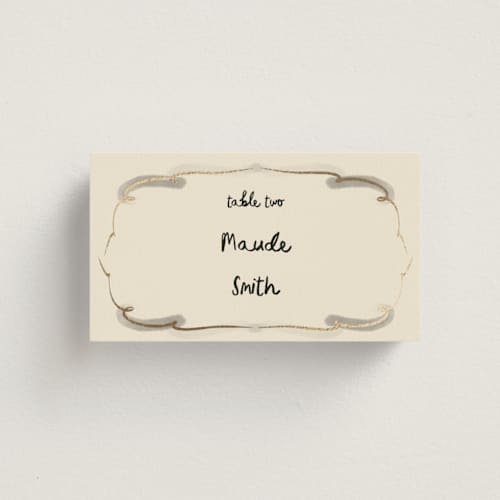 This is a ink wash wedding place cards with foil pressed by Ani Somi called santa catalina printing on signature in placecard