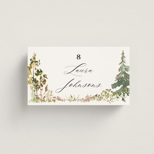 This is a forest wedding place cards with foil pressed by Petra Kern called great outdoors printing on signature in placecard