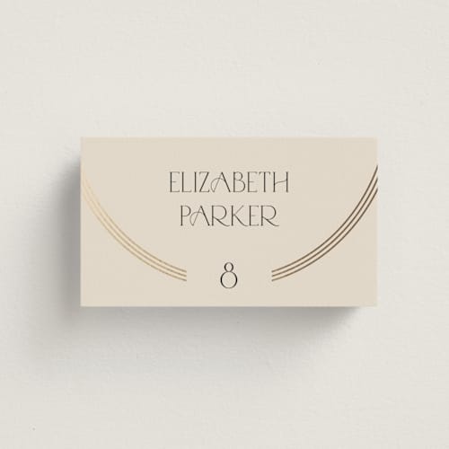 This is a latte wedding place cards with foil pressed by Kristie Kern called misha printing on signature in placecard