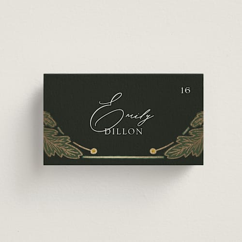 This is a buttercup wedding place cards with foil pressed by Jen Owens called embellished printing on signature in placecard