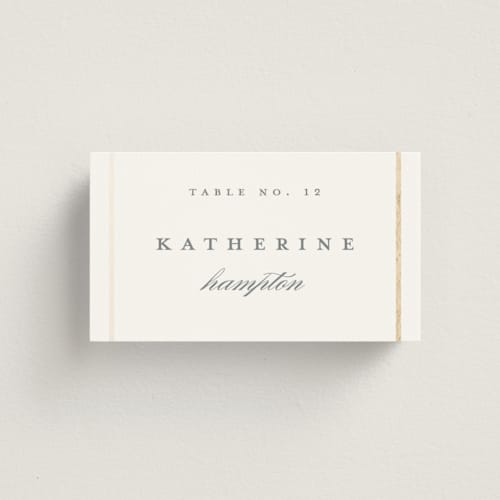 This is a slate wedding place cards with foil pressed by Stacey Meacham called refined style printing on signature in placecard