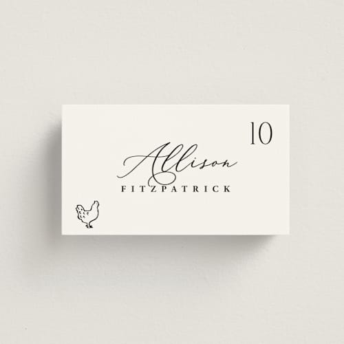 This is a ink wedding place cards with standard by Hooray Creative called chic script printing on signature in placecard