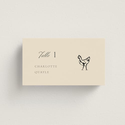 This is a chardonnay wedding place cards with standard by Draft and Wed called whimsical watercolour printing on signature in placecard