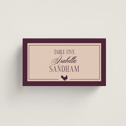 This is a cabernet wedding place cards with standard by Hudson meet Rose called merlot printing on signature in placecard