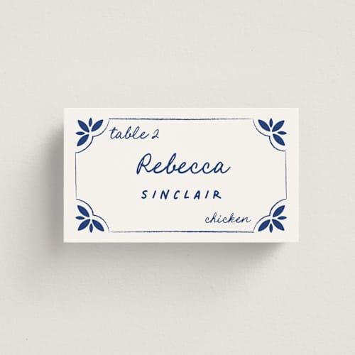 This is a azure wedding place cards with standard by Zani van Zyl called tile card printing on signature in placecard