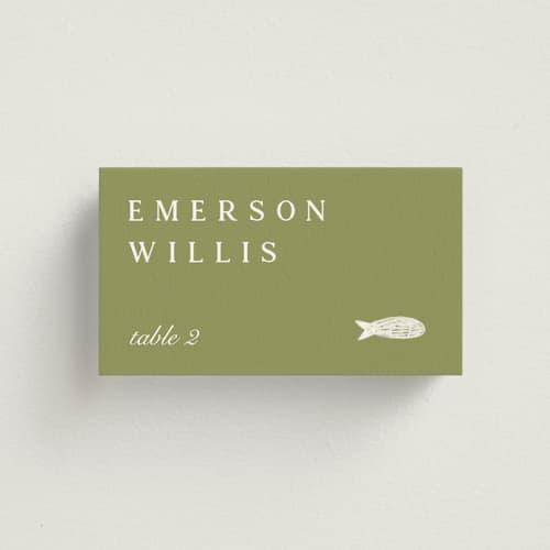 This is a sage wedding place cards with standard by Sierra Lee called farm to table printing on signature in placecard