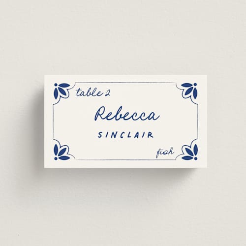 This is a azure wedding place cards with standard by Zani van Zyl called tile card printing on signature in placecard