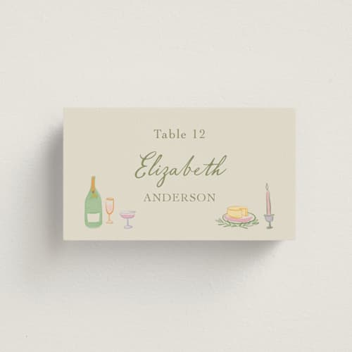This is a olive wedding place cards with standard by Elly called dining printing on signature in placecard