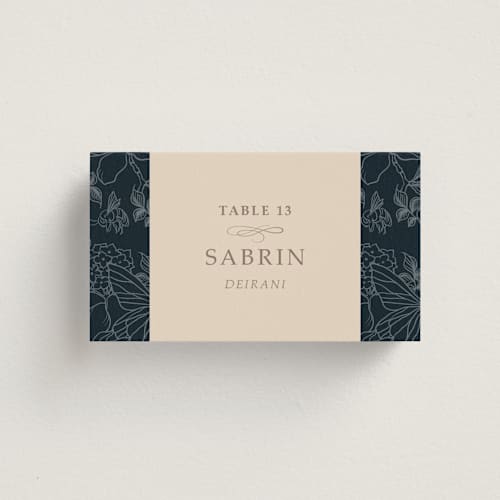 This is a sky wedding place cards with standard by Sabrin Deirani called magnolias printing on signature in placecard