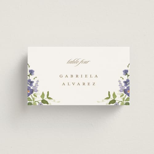 This is a iris wedding place cards with standard by Everett Paper Goods called wildflower trellis printing on signature in placecard