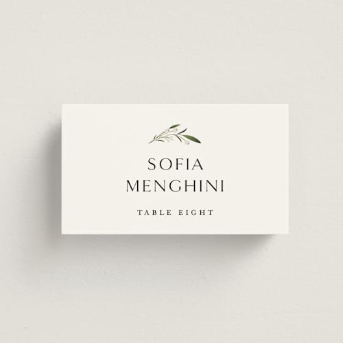 This is a cotton wedding place cards with standard by Jennifer Postorino called gentle whisper printing on signature in placecard