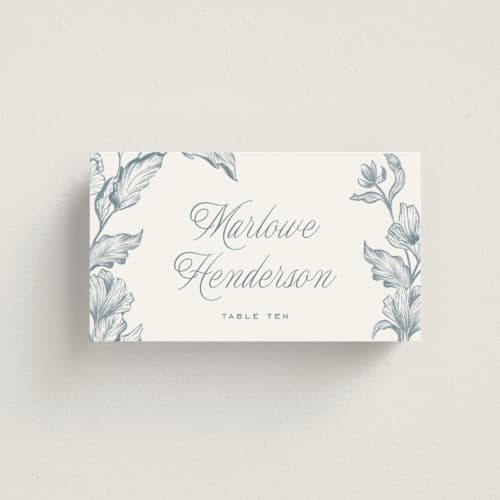 This is a lake wedding place cards with standard by Leah Bisch called wreath in bloom printing on signature in placecard