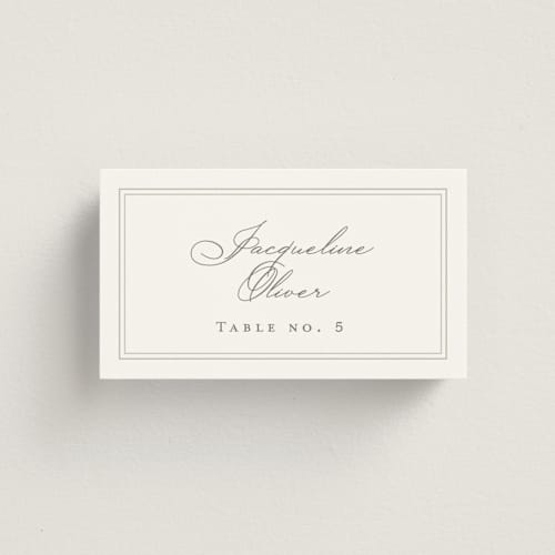 This is a cotton wedding place cards with standard by Amy Kross called overlapping printing on signature in placecard