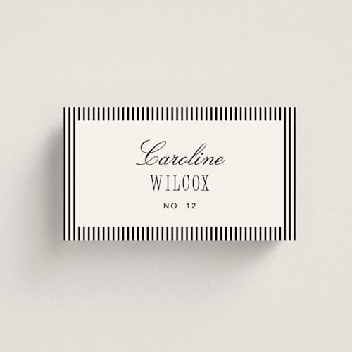 This is a silk wedding place cards with standard by Kelly Schmidt called formal minimalist printing on signature in placecard