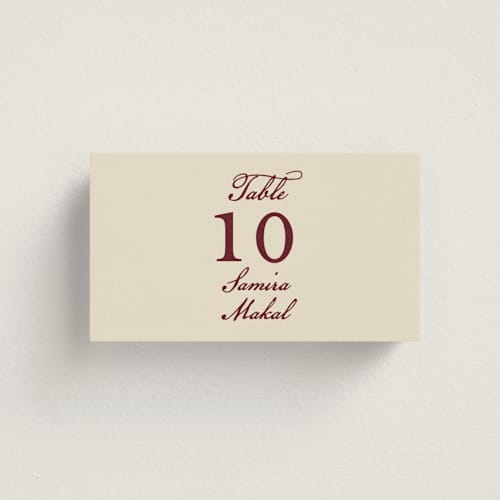 This is a ivory wedding place cards with standard by Sherley Ferreira called mughal gardens printing on signature in placecard