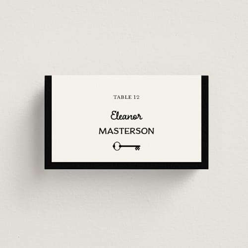 This is a ivory wedding place cards with standard by Studio Suku called hotel printing on signature in placecard