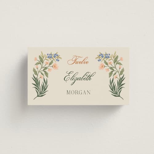 This is a garden wedding place cards with standard by Elly called garden heirloom printing on signature in placecard