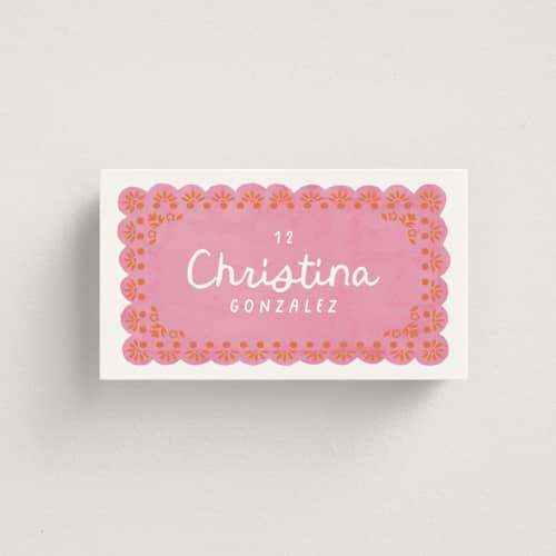 This is a carnation wedding place cards with standard by Itsy Belle Studio called vienes printing on signature in placecard