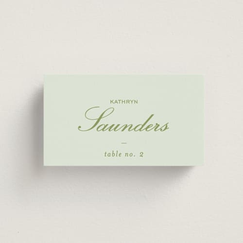 This is a forest wedding place cards with standard by Sara Hicks Malone called dewberry printing on signature in placecard