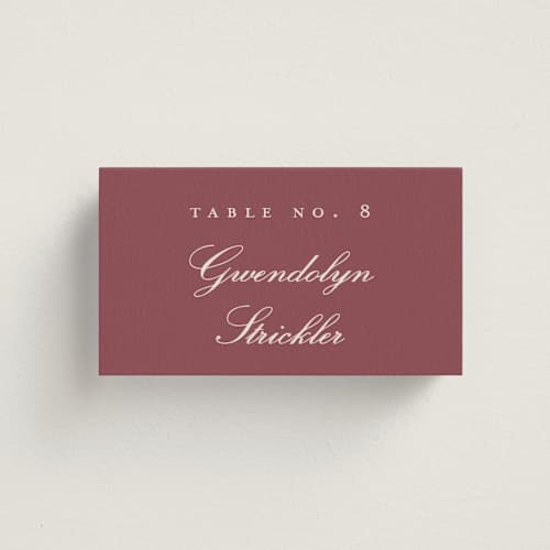 This is a mauve wedding place cards with standard by Erica Krystek called chantilly printing on signature in placecard