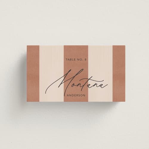 This is a almond wedding place cards with standard by Blustery August called trois printing on signature in placecard