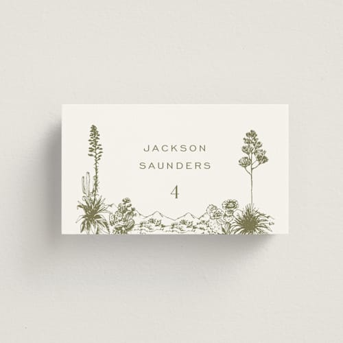 This is a verde wedding place cards with standard by Megan Davis called rancho printing on signature in placecard